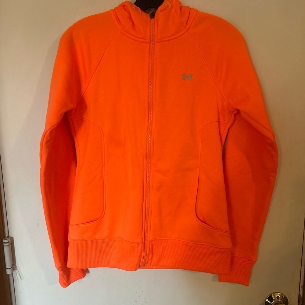 Under Armour cold gear neon, orange, full zip hoodie, size ladies, small